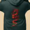 man in green hoodie with red dragon art