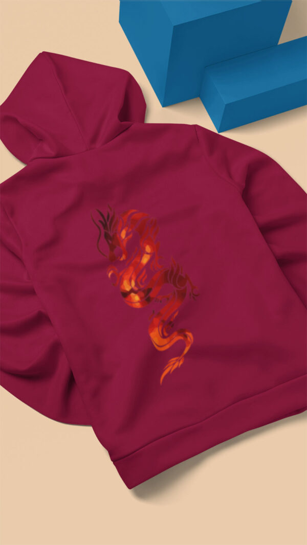 red hoodie with red dragon art