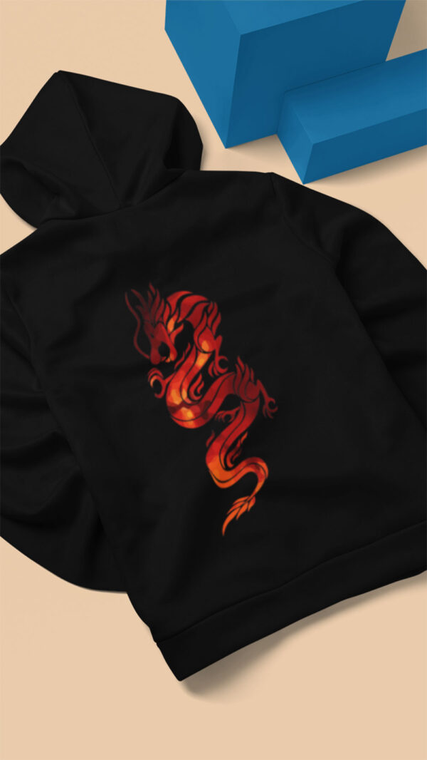 black hoodie with red dragon art