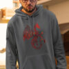 man in grey hoodie with red dragon art