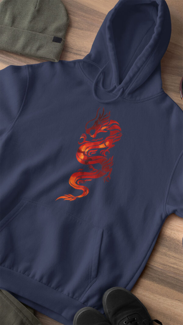 blue hoodie with red dragon art