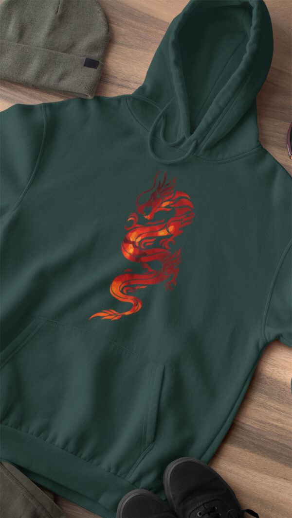 green hoodie with red dragon art