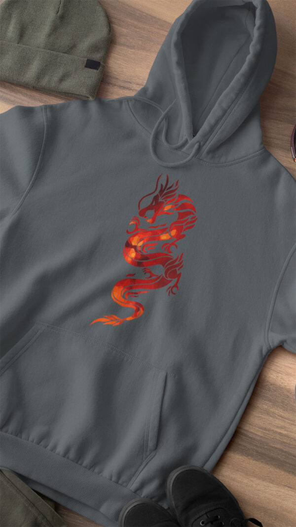 grey hoodie with red dragon art