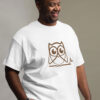 man in white shirt with brown owl art