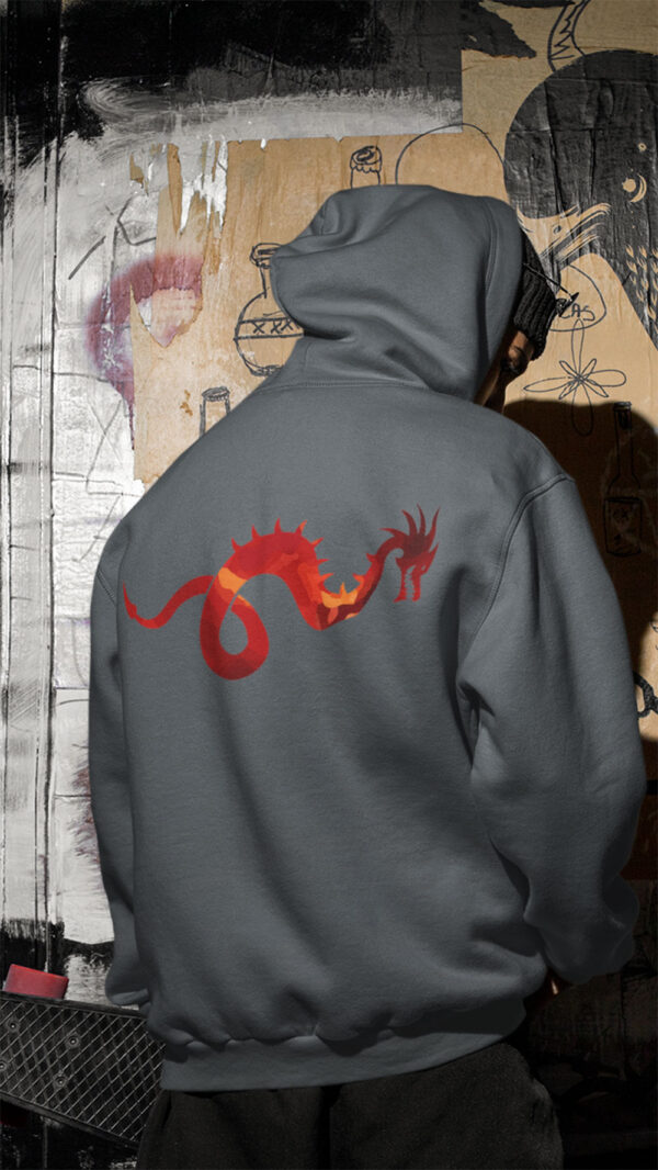man in grey hoodie with dragon art