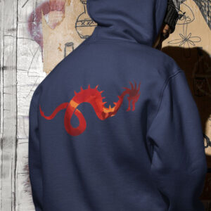 man in blue hoodie with dragon art
