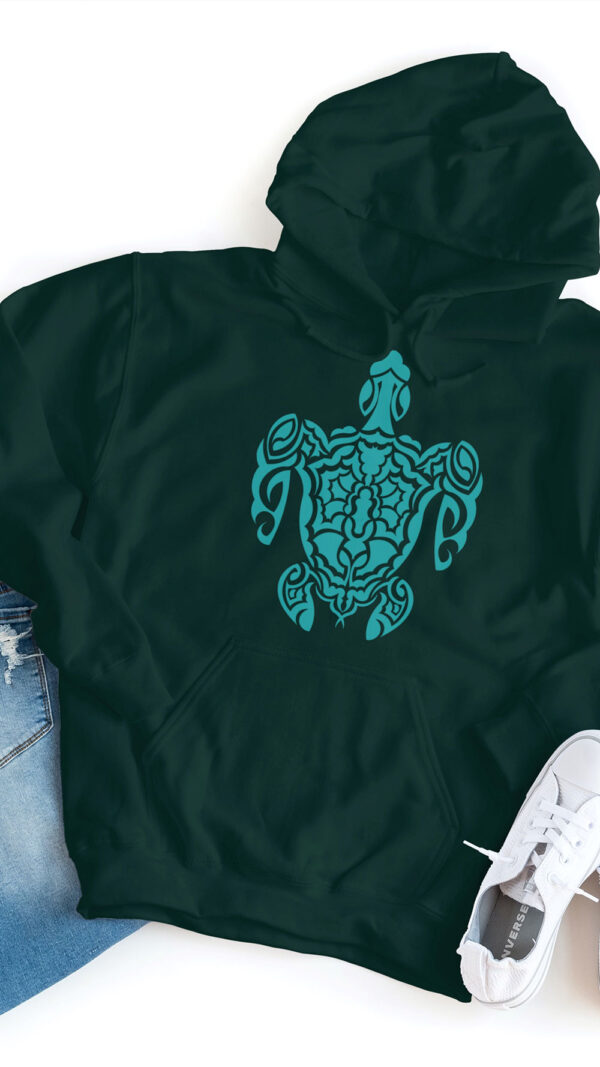 green hoodie with green turtle art