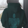 woman in green hoodie with green turtle art