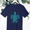 blue shirt with green turtle art