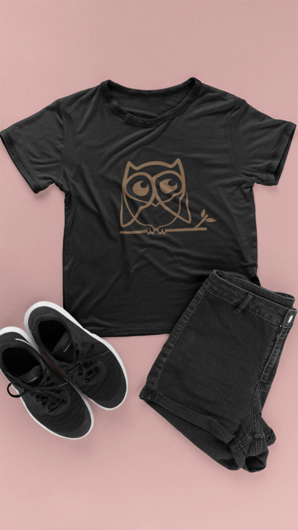 black shirt with brown owl art