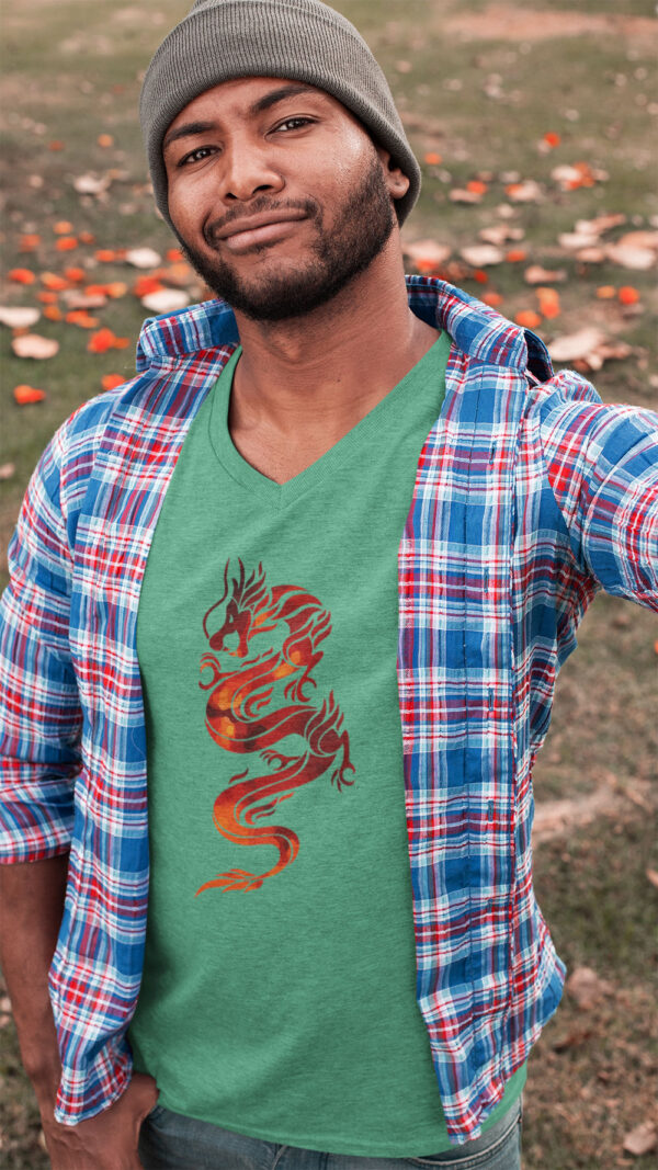 man in green shirt with red dragon art