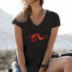 woman in black shirt with dragon art
