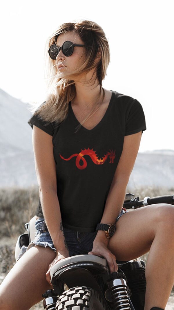 woman in black shirt with dragon art