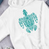 white hoodie with green turtle art