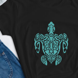 black shirt with green turtle art