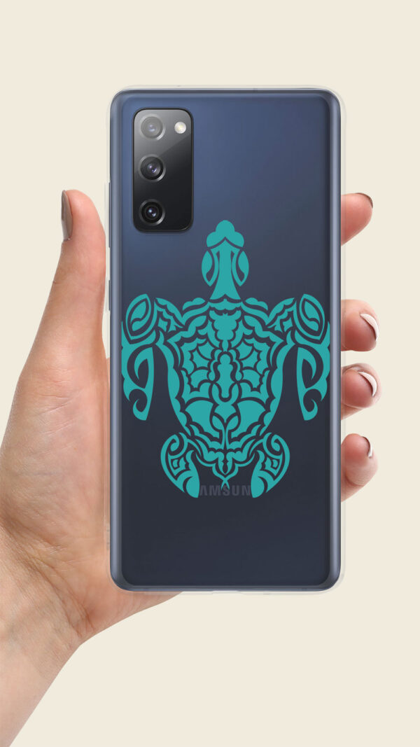 Turtle sticker on phone case in hand