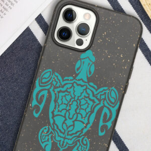 Turtle sticker on phone case on fabric