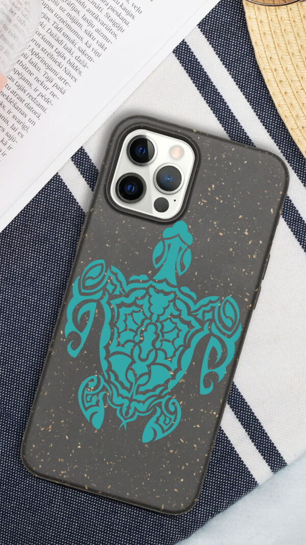 Turtle sticker on phone case on fabric